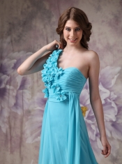 Amazing One Shoulder Side Drap Aqua Blue Prom Dress UK