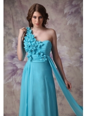 Amazing One Shoulder Side Drap Aqua Blue Prom Dress UK