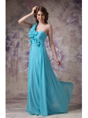 Amazing One Shoulder Side Drap Aqua Blue Prom Dress UK