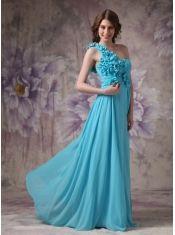 Amazing One Shoulder Side Drap Aqua Blue Prom Dress UK