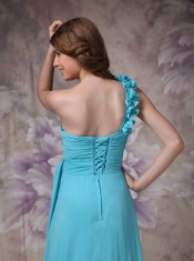 Amazing One Shoulder Side Drap Aqua Blue Prom Dress UK