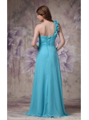 Amazing One Shoulder Side Drap Aqua Blue Prom Dress UK