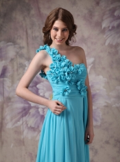 Amazing One Shoulder Side Drap Aqua Blue Prom Dress UK