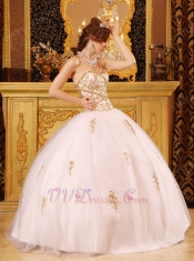 Designers List White Quinceanera Dress With Golden Details