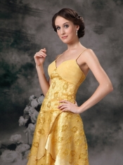 High Low Layers Skirt Celebrity Dress With Golden Lace