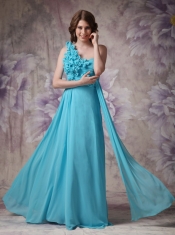 One Shoulder Side Drap Aqua Long Bridesmaid Dress Online