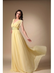 V Neck Yellow Chiffon Top Designer Prom Dress
