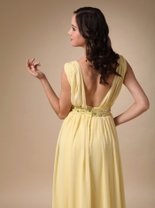 V Neck Yellow Chiffon Top Designer Prom Dress