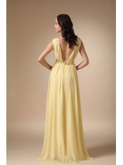 V Neck Yellow Chiffon Top Designer Prom Dress