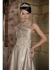 Champagne Empire Prom Dress With One Shoulder Long Skirt Beautiful Inexpensive