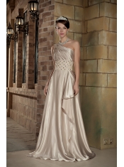 Champagne Empire Prom Dress With One Shoulder Long Skirt Beautiful Inexpensive