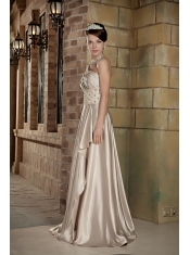 Champagne Empire Prom Dress With One Shoulder Long Skirt Beautiful Inexpensive