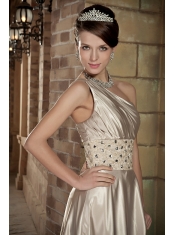 Champagne Empire Prom Dress With One Shoulder Long Skirt Beautiful Inexpensive