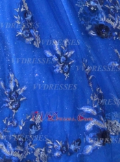 Elegant Royal Blue 3D Flowers Applique Decorate Sweet 16 Quinceanera Ball Gown Designer New