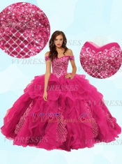 Off Shoulder V-Shaped Dropped Waist Ruffles With High Applique Quinceanera Ball Gown 2020