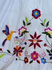 Pretty Off Shoulder Western Mexico Embroidery Birds & Flowers Quinceanera Gowns Thick Satin