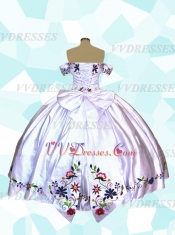 Pretty Off Shoulder Western Mexico Embroidery Birds & Flowers Quinceanera Gowns Thick Satin