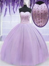 Lilac Layers Thin Tulle Pageant Quinceanera Ball Gown Fluffy With Big Petticoat