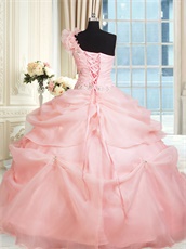 One Shoulder Falbala Strap Blush Puffy Simple Quinceanera Ball Gown At Discount