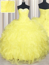 Brilliant Rape Flower Yellow Organza Ruffles Vestidos de Quinceanera Gown Cheap Online