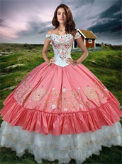 US Western Village Style White and Watermelon Quinceanera Women Ball Gown Lolita