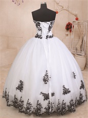 Sweetheart Princess Quinceanera Celebrity Pageant White Mesh Ball Gown Black Details