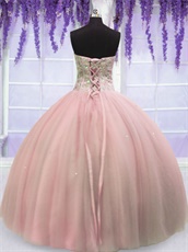 Popular Color Blush Tulle Very Puffy Prom Party Ball Gown With AB Stones