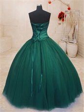 Deep Hunter Green Flat Mesh Girl Dreamy Simple Quinceanera Ball Gown Affordable