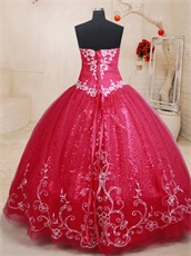 New Look Fuchsia Flat Mesh Embroidery Quinceanera Military Gown Shiny Sequin Lining