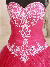 New Look Fuchsia Flat Mesh Embroidery Quinceanera Military Gown Shiny Sequin Lining