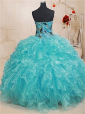 Apple Green Side Bubble Peacock Applique Quinceanera Ball Gown Stage Proscenium