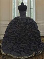 Western Horse Head Embroidery Bubble Train Detachable Quinceanera Gown Black