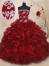 Latin American 15 Birthday Flattering Quinceanera Evening Gowns Wine Red Organza