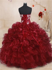 Latin American 15 Birthday Flattering Quinceanera Evening Gowns Wine Red Organza