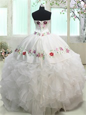 Village Cowboy Style Embroidery Pure White Lady Quinceanera Ball Gown Outdoor