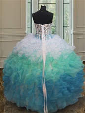 White/Mint/Sky Blue Three Color Layers Cake Ruffle Ball Gown For Quinceanera Party