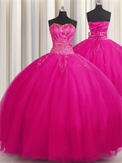 Fluffy Layers Mesh Gauze Tulle Fuchsia Quinceanera Ball Gown Online Cheap