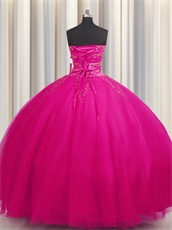 Fluffy Layers Mesh Gauze Tulle Fuchsia Quinceanera Ball Gown Online Cheap