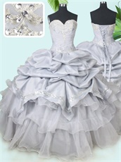 Sweetheart Silver Taffeta Bubble and Organza Layers Sweet Prom Ball Gown