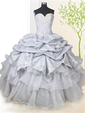 Sweetheart Silver Taffeta Bubble and Organza Layers Sweet Prom Ball Gown