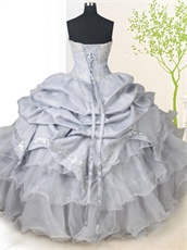 Sweetheart Silver Taffeta Bubble and Organza Layers Sweet Prom Ball Gown