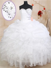 Bubble Skirt Bottom White Ruffles With Silver Edge Quinceaneara Ball Gown