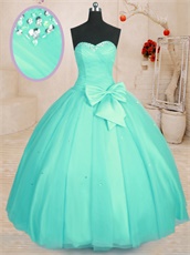 Sweetheart Mint Apple Green Simple Flat Floor Length Mesh Quinceanera Ball Gown