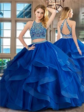 Royal Blue Elastic Horsehair Ruffles Two Pieces Show Wasit Court Ball Gown Top Seller