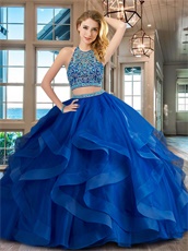 Royal Blue Elastic Horsehair Ruffles Two Pieces Show Wasit Court Ball Gown Top Seller