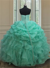 Mint Green Organza Dropped V Waistline Military Party Ball Gown Puffy With Slip