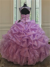 Dark Lilac Fluffy Bubble Ruffles Dreams Quinceanera Gown Dropped Waist