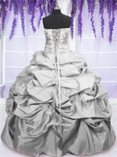 Silver Taffeta Floor Length Bubble Ball Gown Accept Custom-made to Quinceanera Dolls