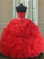 Half Bubble and Half Ruffles Floor Length Red Corset Back Quinceanera Ball Gown