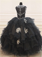 Gothic Style Double Straps Sweetheart Layers Black Prom Ball Gown Sales Promotion